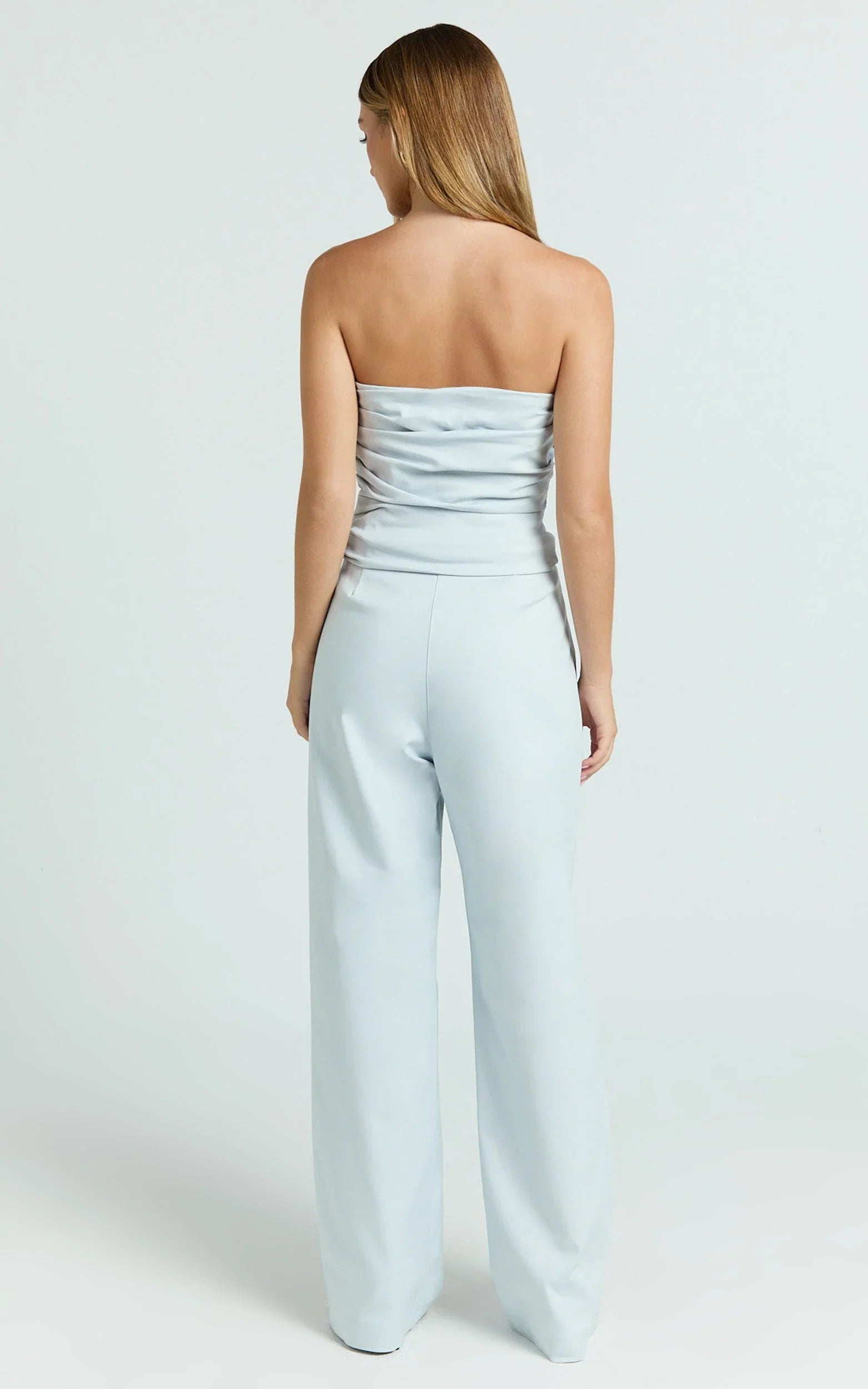 Ella Two Piece Set - Ruched Strapless Top and Tailored Pants in Blue
