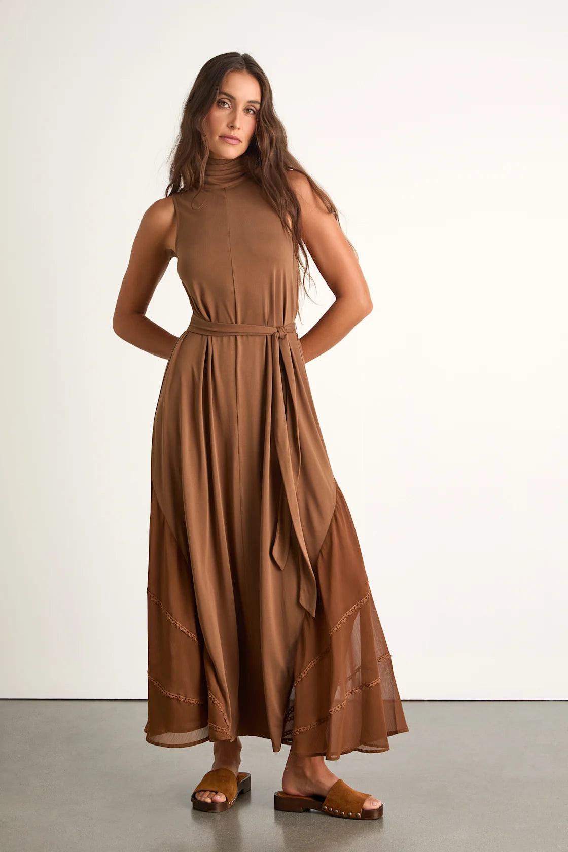 Jessa Black Jersey Knit Mock Neck Maxi Dress