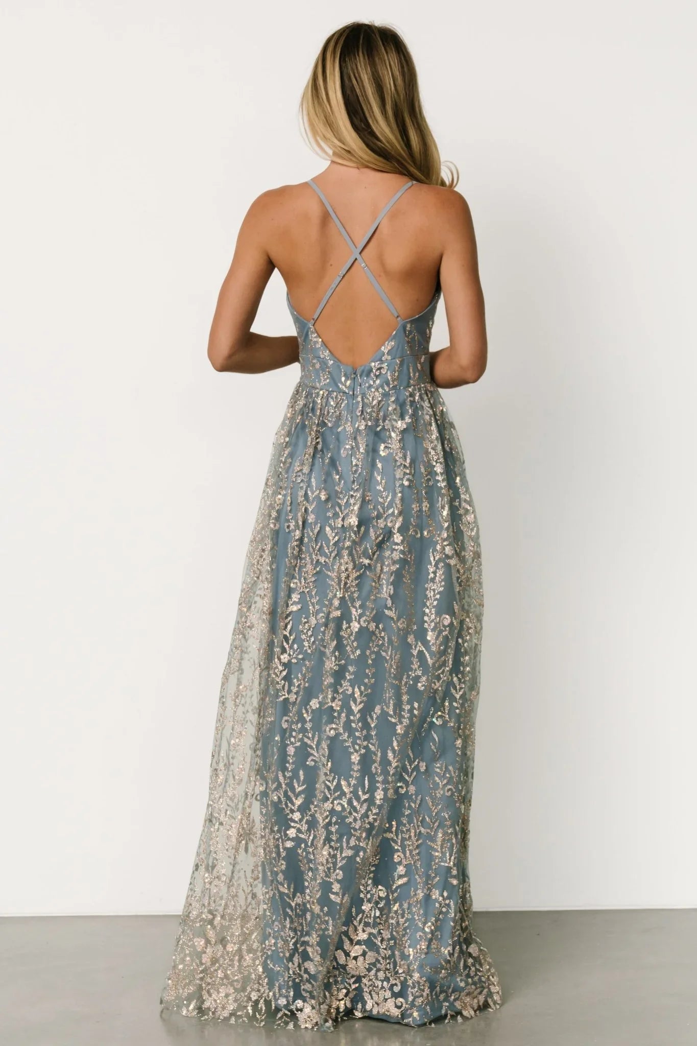 Anisa Shimmer Gown | Slate Blue + Rose Gold