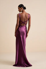 Perfectly Classy Navy Satin Strappy Maxi Dress