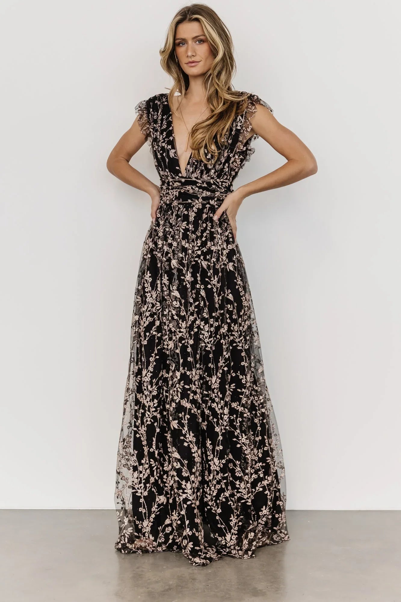 Arlene Shimmer Gown | Black + Rose Gold