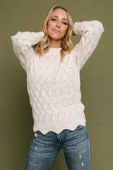 Perle Eyelet Scallop Sweater | Cream