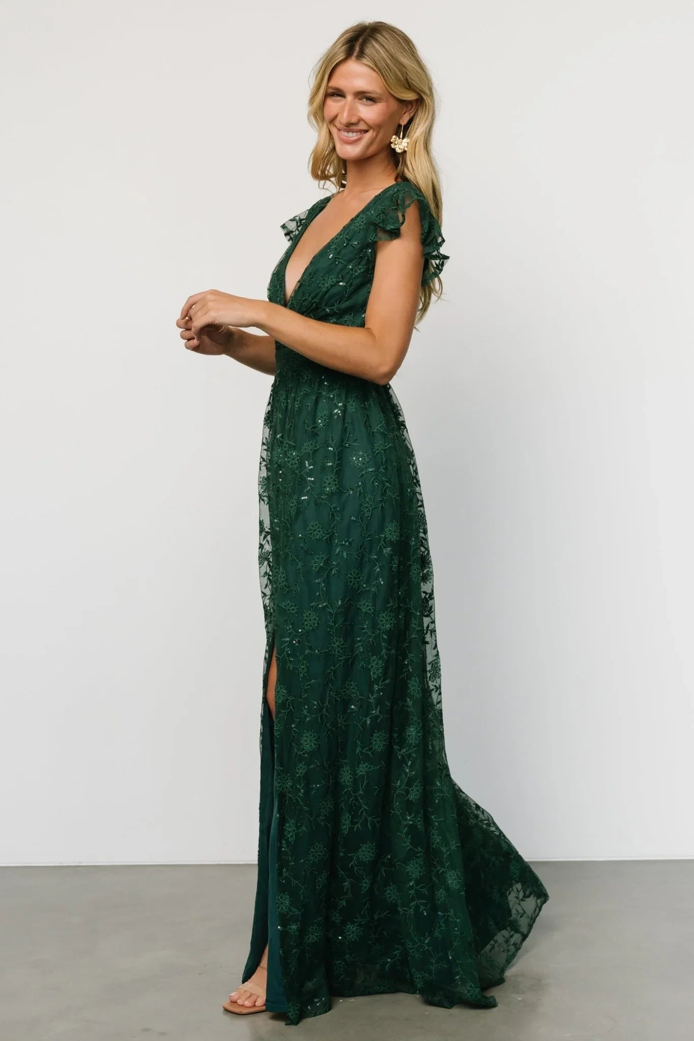 Alexa Embroidered Sequin Maxi Dress | Dark Green