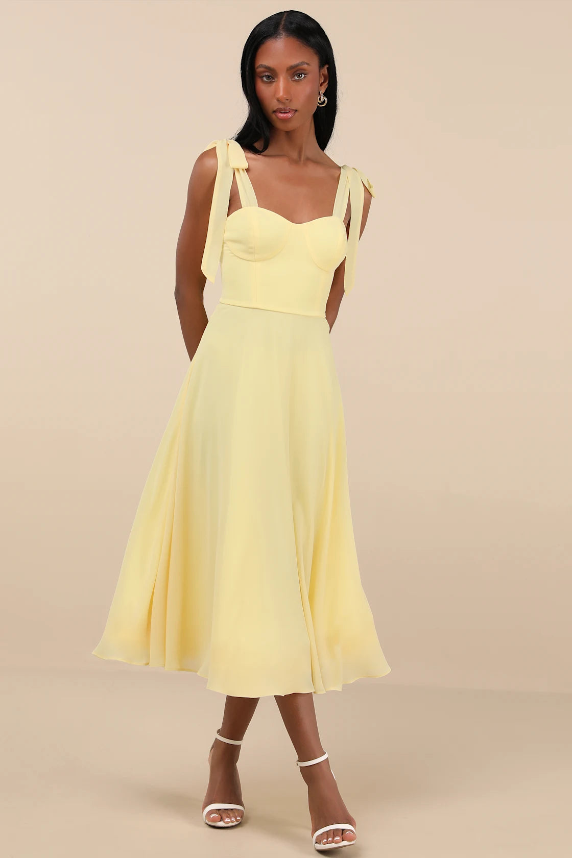 Sophisticated Charisma Navy Blue Tie-Strap A-Line Midi Dress