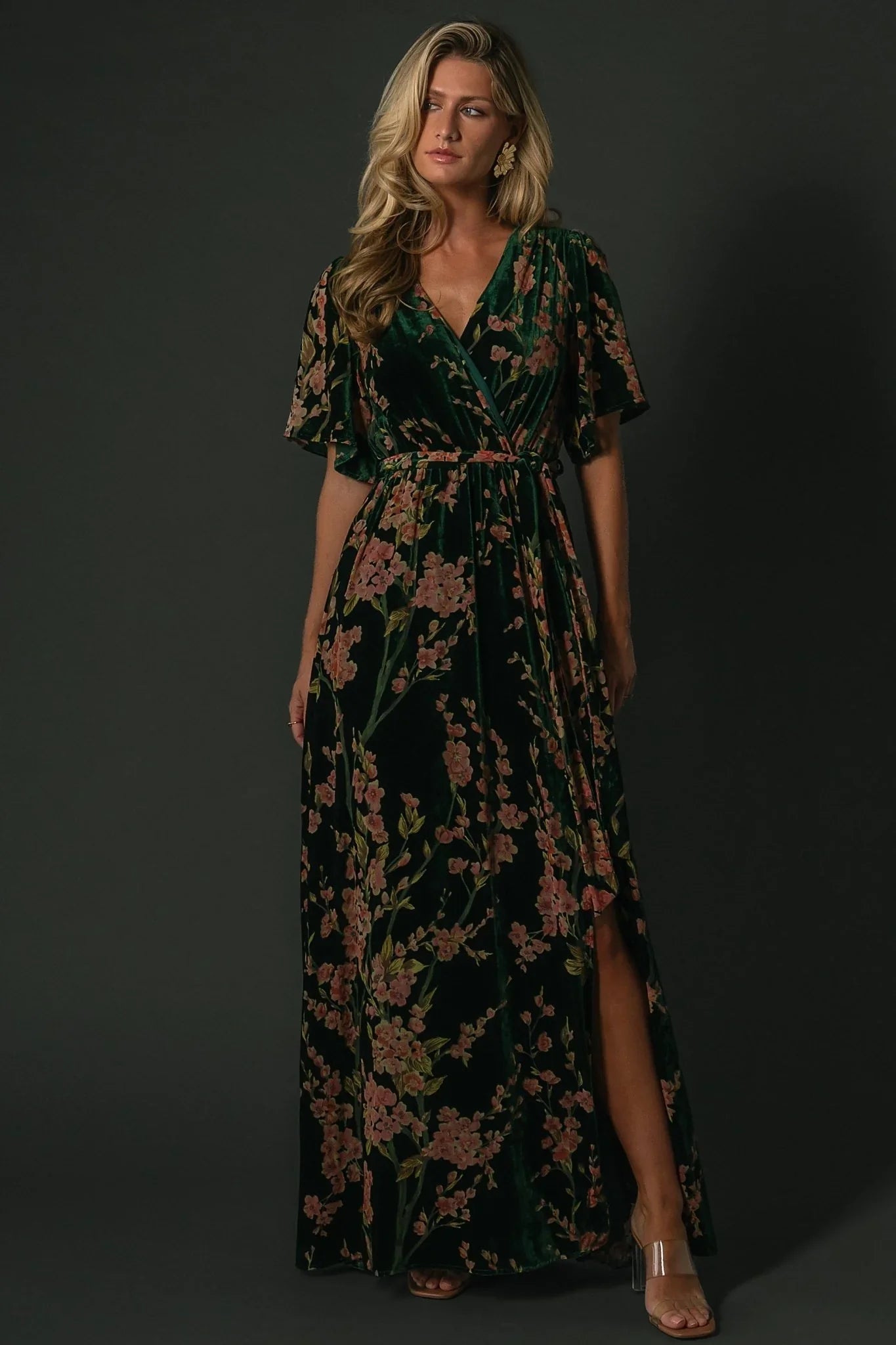Uma Velvet Maxi Dress | Green Floral