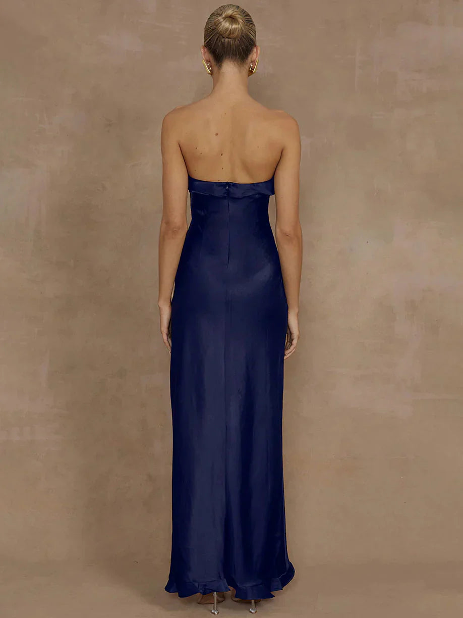 Lorena Ruffle Satin Maxi Dress