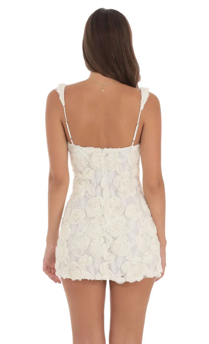 Textured Floral Bodycon Dress in White