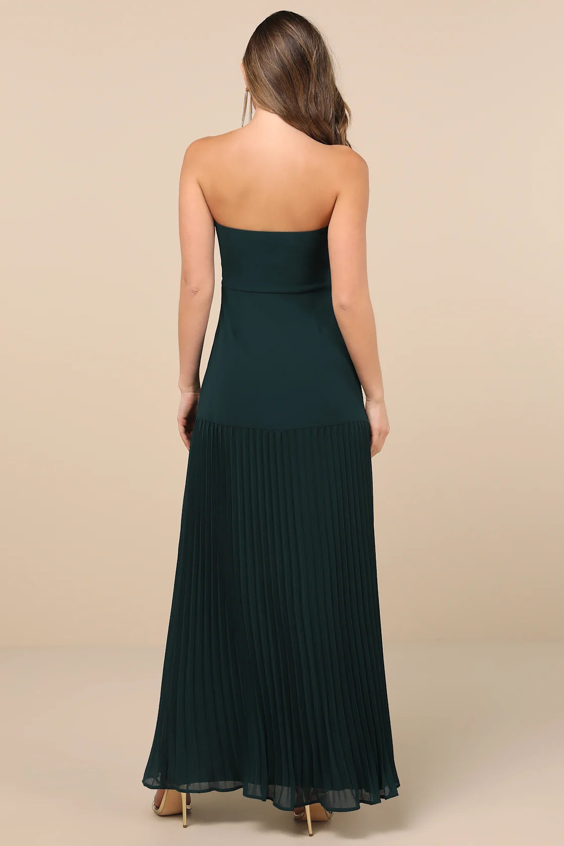 Celebratory Aesthetic Blush Pink Pleated Strapless Maxi Dress