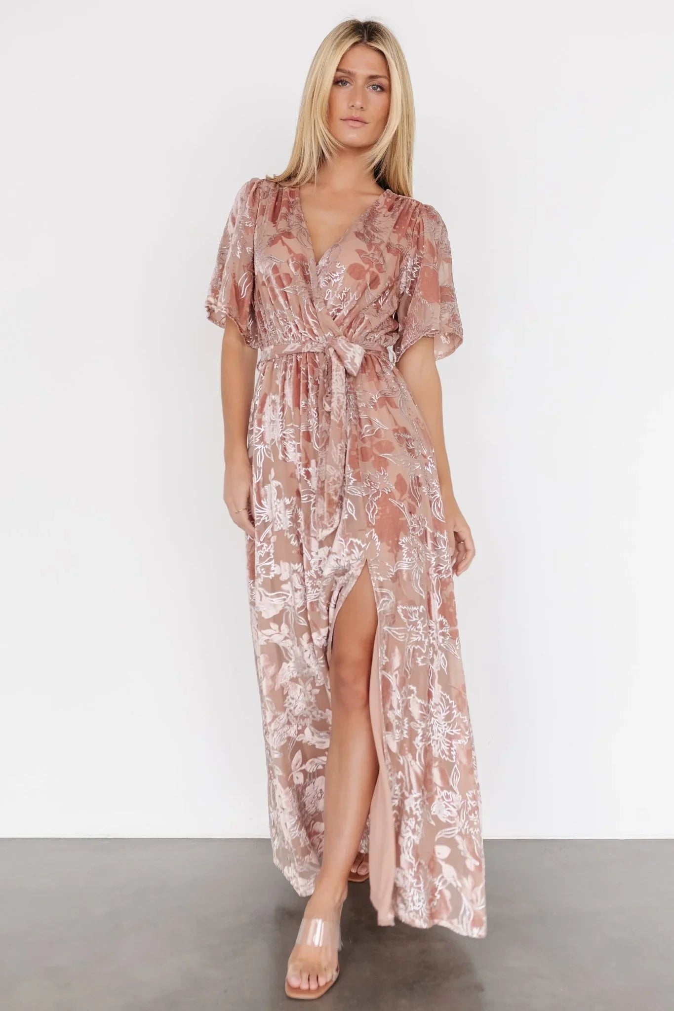 Uma Velvet Maxi Dress | Blush + Silver