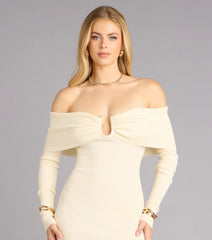 Lowkey Luxe Off Shoulder Hardware Sweater Dress