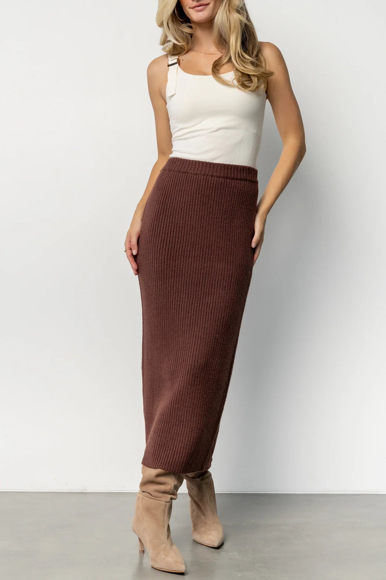 Blair Rib Knit Skirt | Mahogany