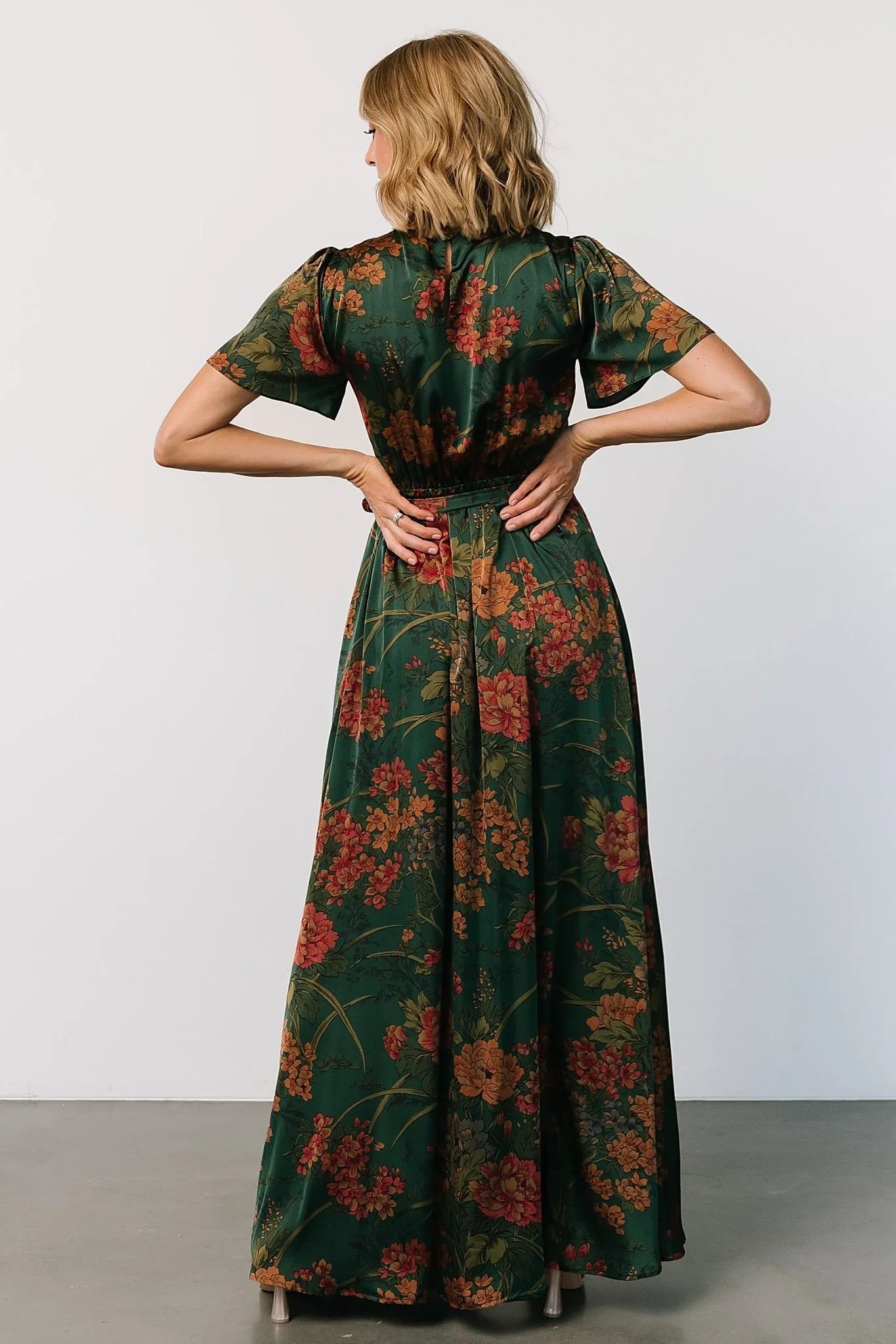 Agnes Satin Maxi Dress | Dark Green Floral
