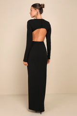 Flawless Esteem Royal Blue Long Sleeve Cutout Column Maxi Dress