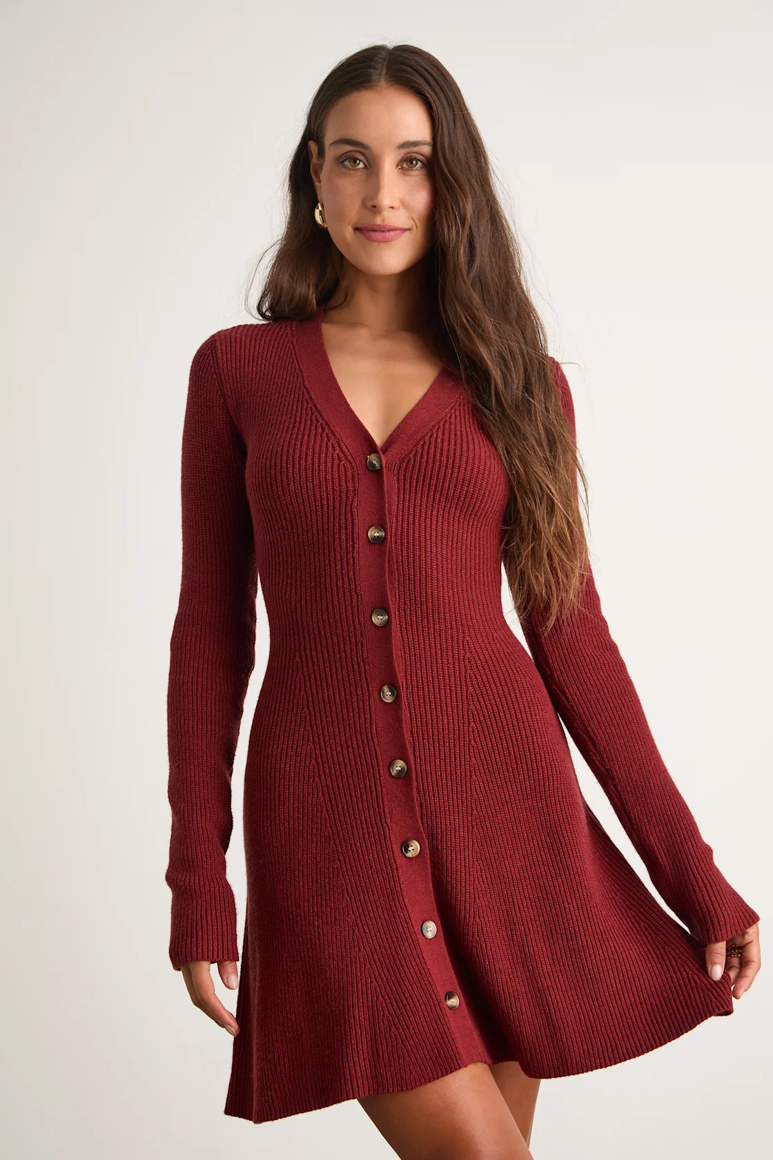 Adorably Flirty Emerald Button-Front Sweater Mini Dress