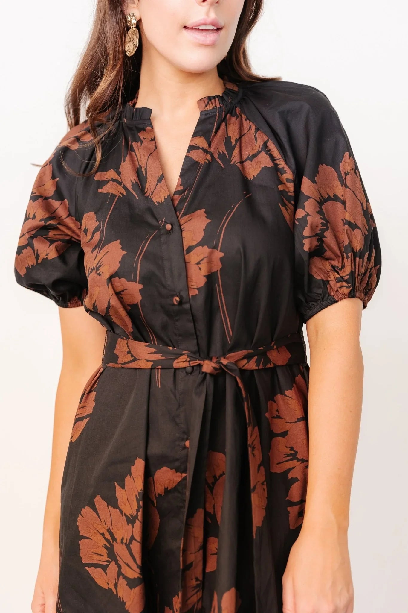 Prescott Midi Dress | Black + Brown Floral