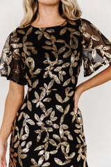 Deanna Sequin Midi Dress | Black + Gold
