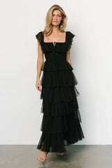Valora Swiss Dot Tulle Maxi Dress | Black