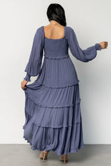 Amanda Smocked Dotted Maxi Dress | Dusk Blue