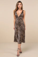 Unmatched Elegance Olive Satin Sleeveless Midi Dress
