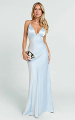 Quincy Maxi Dress - Satin Slip Dress in Sky Blue
